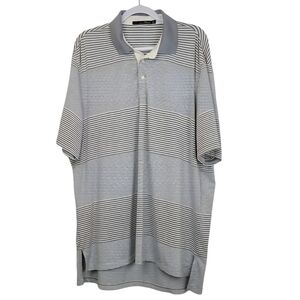 RLX Ralph Lauren men's gray striped popover short sleeve office polo shirt, XL